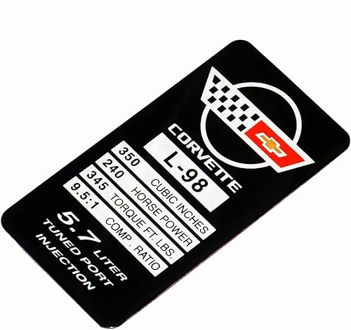Miniatura 5 de 1 placa de identificación de motor C4 Corvette 1987 L98, placa de datos de metal, placa de identificación 3D, repuesto para Corvette