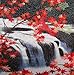 King Silk Art 100% Handmade Embroidery feng Shui Large Framed Red Maple Tree and Waterfall Oriental Wall Hanging Art Asian Decoration Tapestry Artwork Picture Gifts 37042WFB1