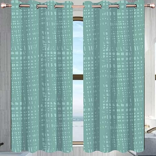 Cortina de puerta con aislamiento verde, 2 paneles de geometría de celosía, lunares, cortinas nórdicas, paneles de cortina traslúcidos, cortinas