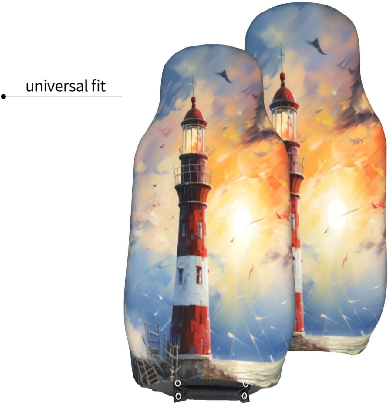 Car Seat Covers Lighthouse Art Painting Sea Front Seat Covers Set of 2 Elastic Car Seat Covers Universal Fit for Car Truck SUV Automotive Interior Accessories for Women Men