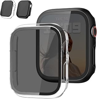 Privacy Case for Apple Watch Screen Protector 40mm 44mm 41mm 45mm Series 9 8 7 6 5 4 SE 2nd Generation,PC Hard Face Cover Tempered Glass+Bumper for iWatch Cover Accessories,2 Pack 40mm Clear/Black