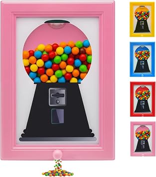 Herton Candy Dispenser, Rare Vintage the Handy Candy Frame - Hanging Candies Machine Art, Mini Wall Mount Gumball Machine, Snack Spinner Picture Frame Display, Hang on Wall or Stand on Table Pink