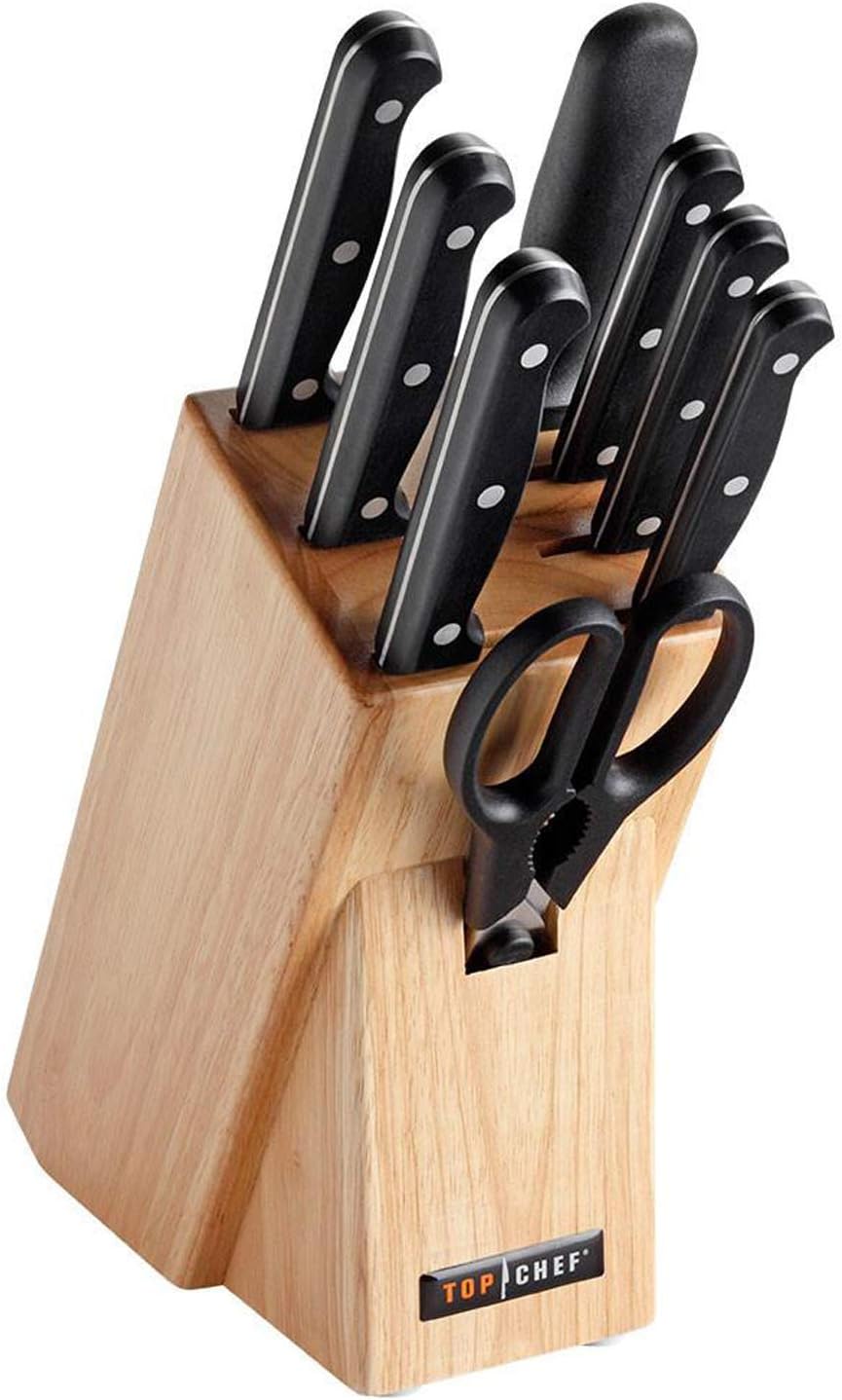 TOP CHEF - Classic 9-Piece Block Knife Set - German Stainless Steel Kitchen Knives with Black Handles
