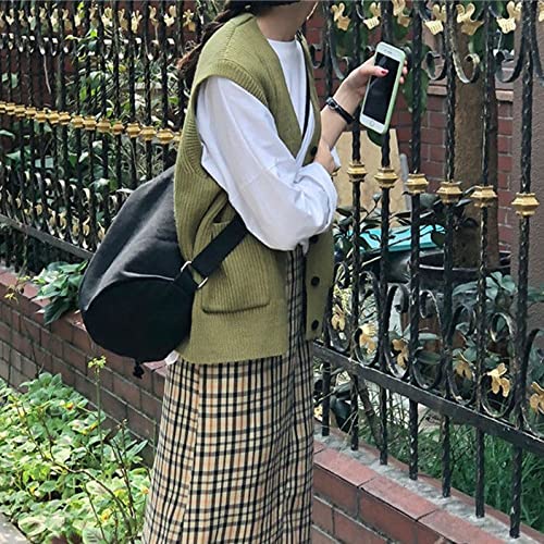 Tjlss Knitted Sweater Vest Women Soft Stretchy Basic Daily V-Neck Solid Open-Stitch Female Street-Wear All-Match (Color : A, Size : One Size) #TOP2