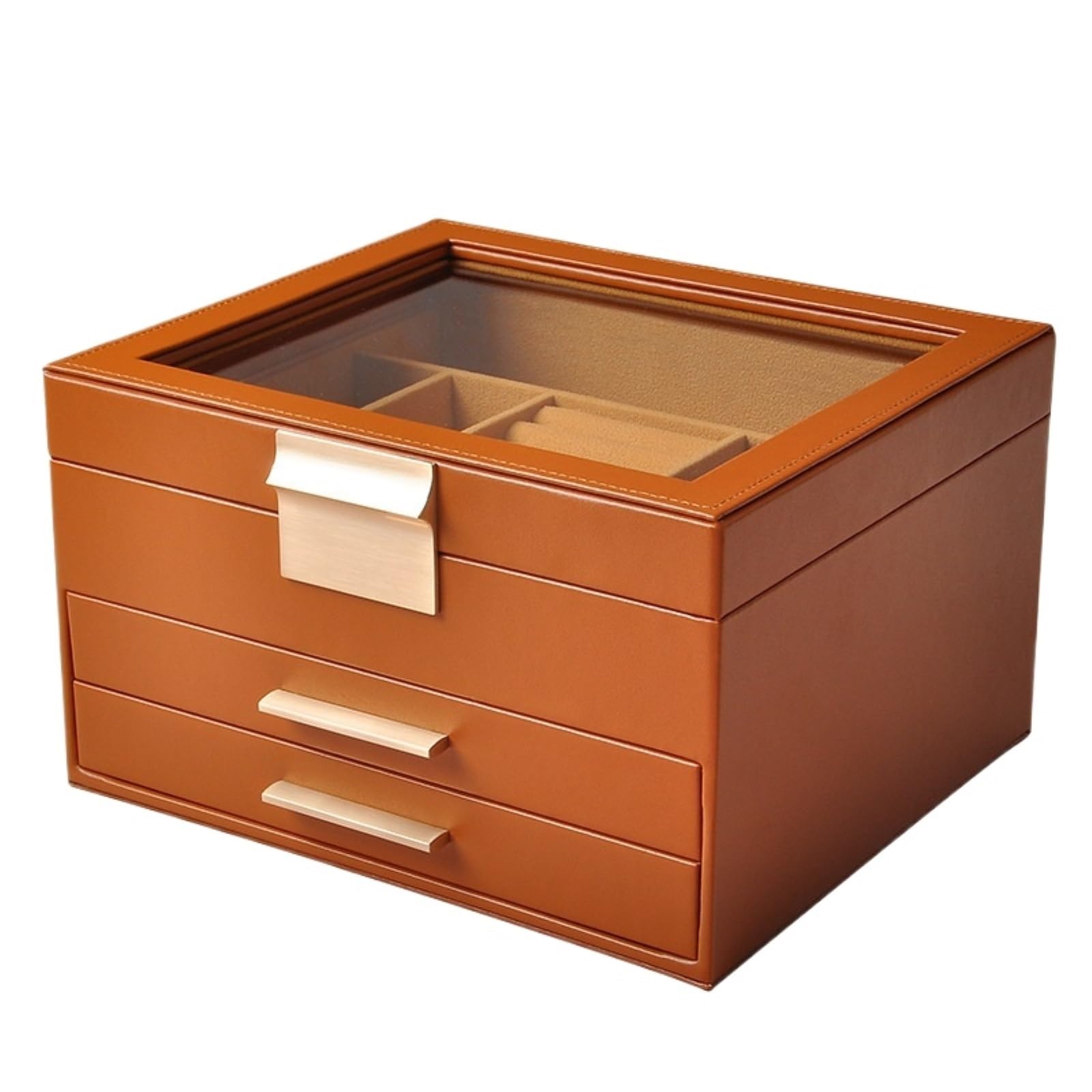 CVdrtyED Box For Women Three-layer Jewelry Storage Cabinet Earring Ring Box Drawer Casket Jewellery(Bruin)