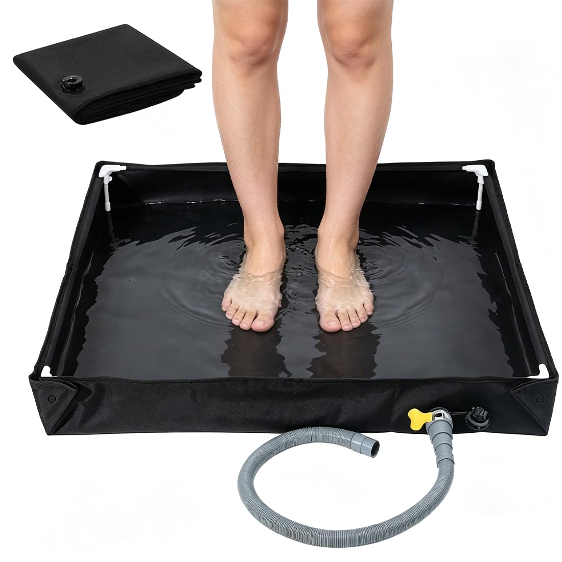 Receveur de douche de camping - 80 x 80 x 10 cm - Pliable - Portable - Avec tuyau de vidange - Base de tente de douche - Pour l'extérieur, l'intérieur et les animaux de compagnie