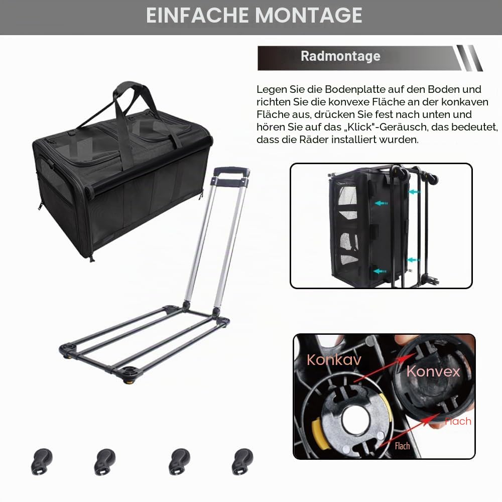 Transporttasche für Katze mit Rollen, faltbare Katzentransportbox für 2 Haustiere bis 15,9 kg, belüftet, für Reisen