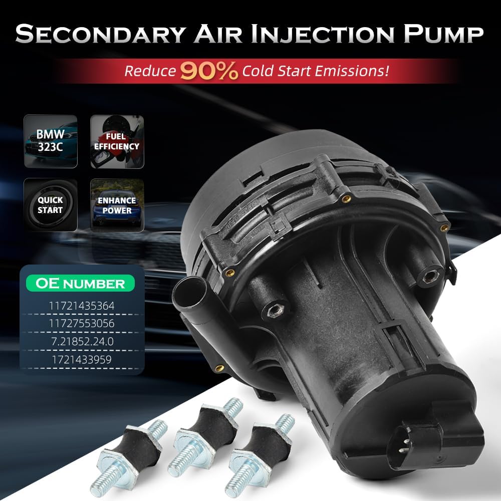 Secondary Air Pump Smog Compatible for BMW E46 325xi 330xi 2001-2005/325i 330i 2001-2003 - Direct Fit Replacement with Noise Reduction Design (Fits#11727553056 11721435364 332100M)