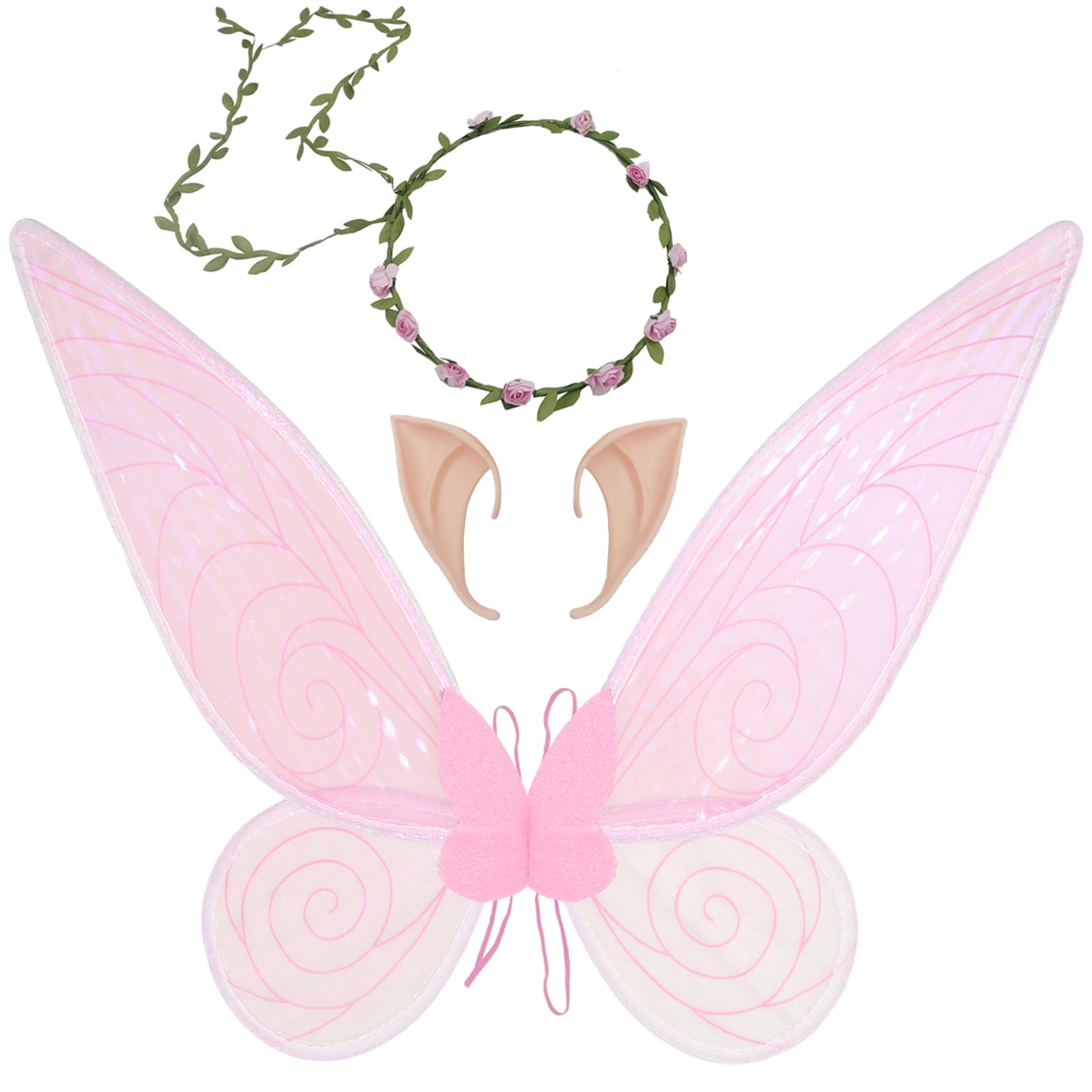 Fairy Wings for Adults, Butterfly Wings for Women Girls, Halloween Costume Angel Wings with Headband Elf Ears Dress Up Cosplay Party