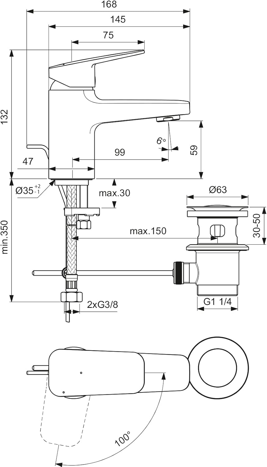 Technical drawing with dimensions for Ideal Standard Ceraplan BD210AA