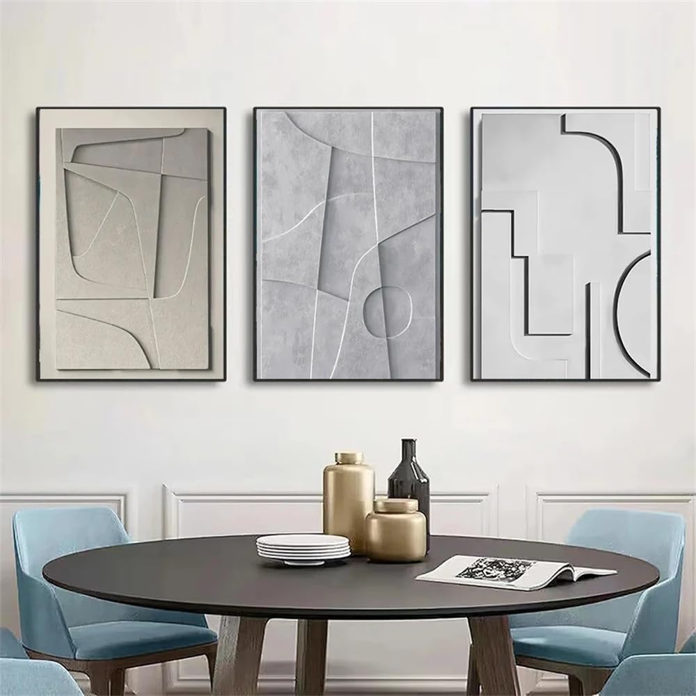 WUHBCZ Canvas Paints-Modern Geometric Abstract White Minimalist Nordic Canvas Poster Pictures for Living Kitchen Office Bedroom Room Home Decoration-60 * 70cm/3PCS (No Frame)