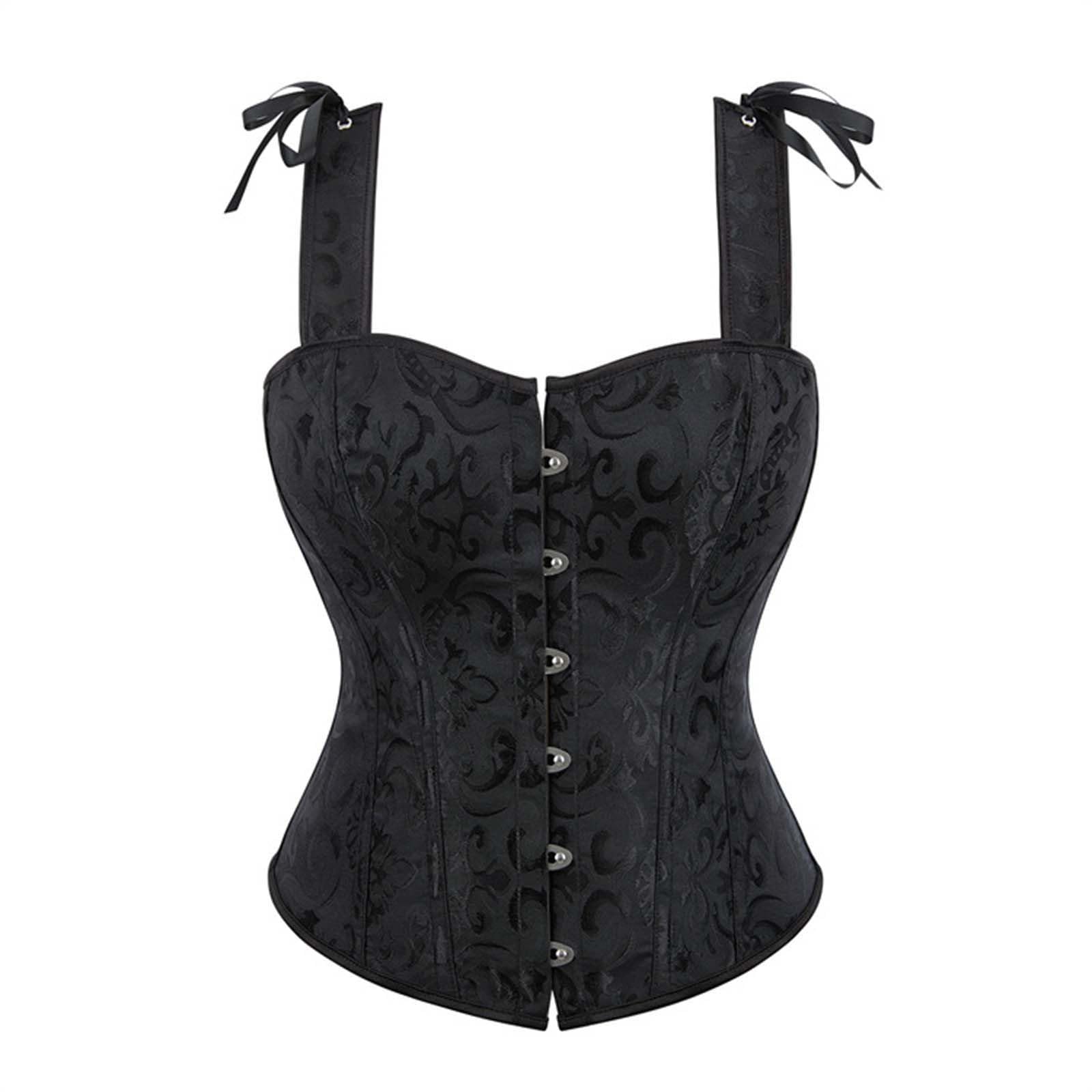 Sinzelimin Womens Court Waist Trainer Bandage Snap Vintage Floral Fishbone Corset Bodysuit Shapewear Bustier Waist Cinchers