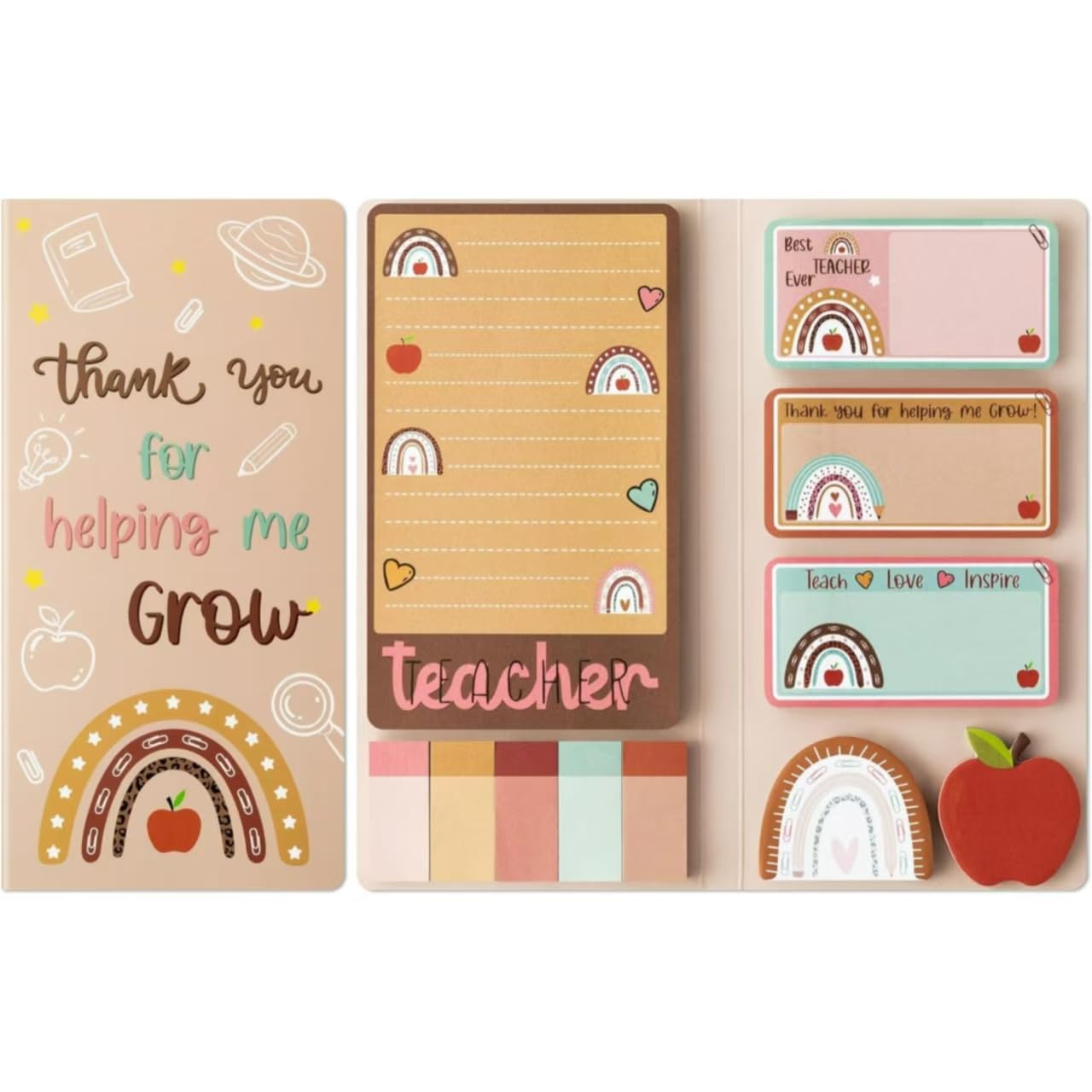 Brown Teachers' Day Sticky Notes Set, 550 Sheets,Cute Cartoon Dog Post It Notes with 3 Point Pens, Self-Adhesive Writing Memo Pages Back to School Office Supplies