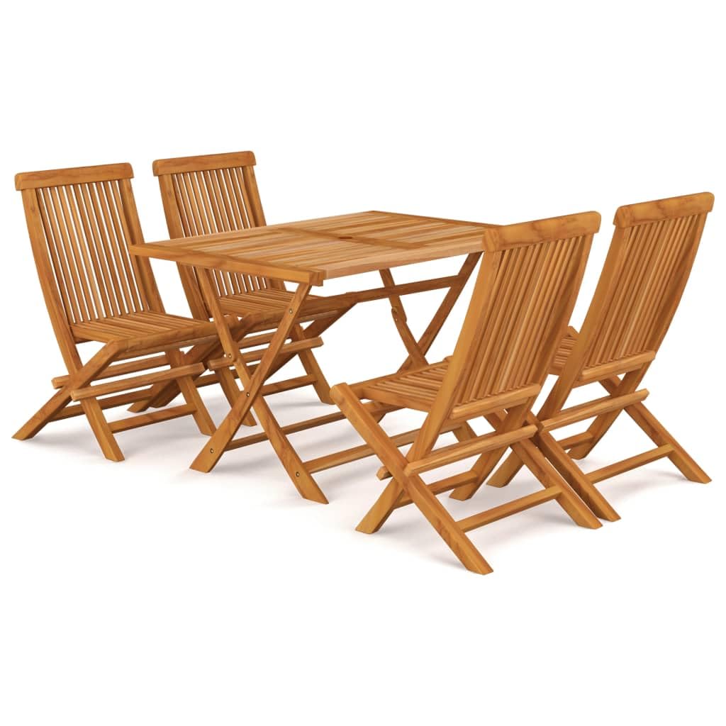 Set di mobili da giardino in legno massiccio teak, pieghevole, 120 x 70 cm, 4 sedie, resistente alle intemperie, per balcone, giardino