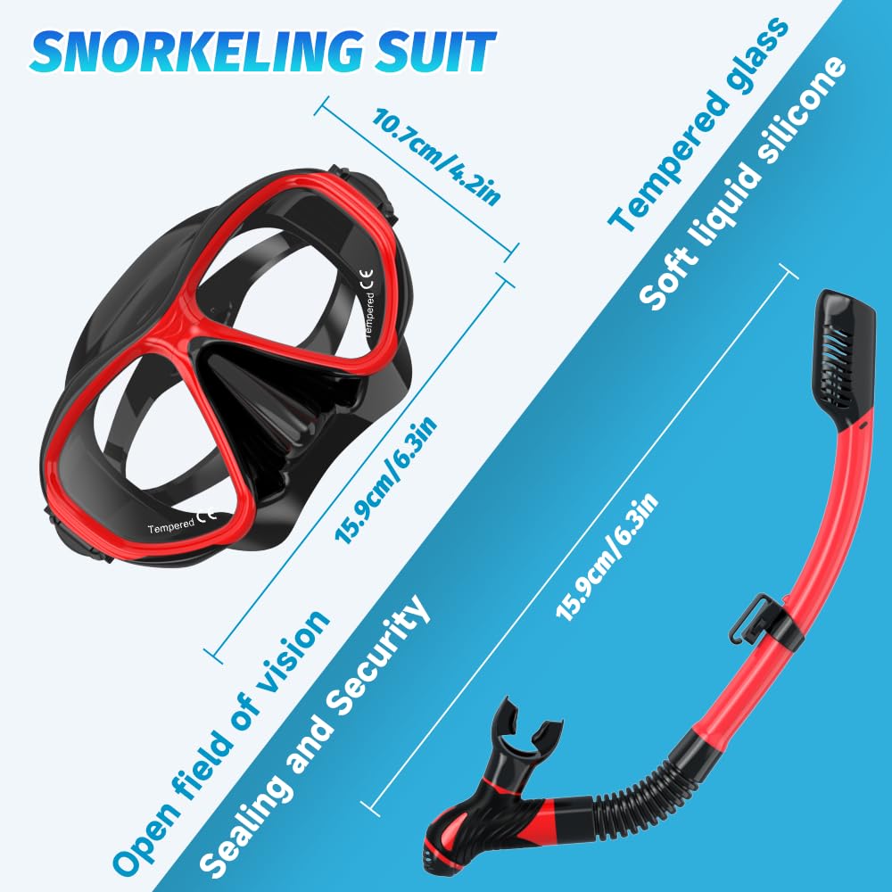 Findway Masque de Plongée Adulte, Kit Plongée Snorkling pour Femme Homme Ensemble Masque Plongée en Verre Trempé Large Vue, Anti-Fuite, Anti UV