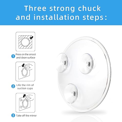 Miniatura 6 de Espejo de aumento de maquillaje, tres ventosas, ventosa de espejo de aumento, 6.4 pulgadas (transparente), espejo de maquillaje portátil con aumento