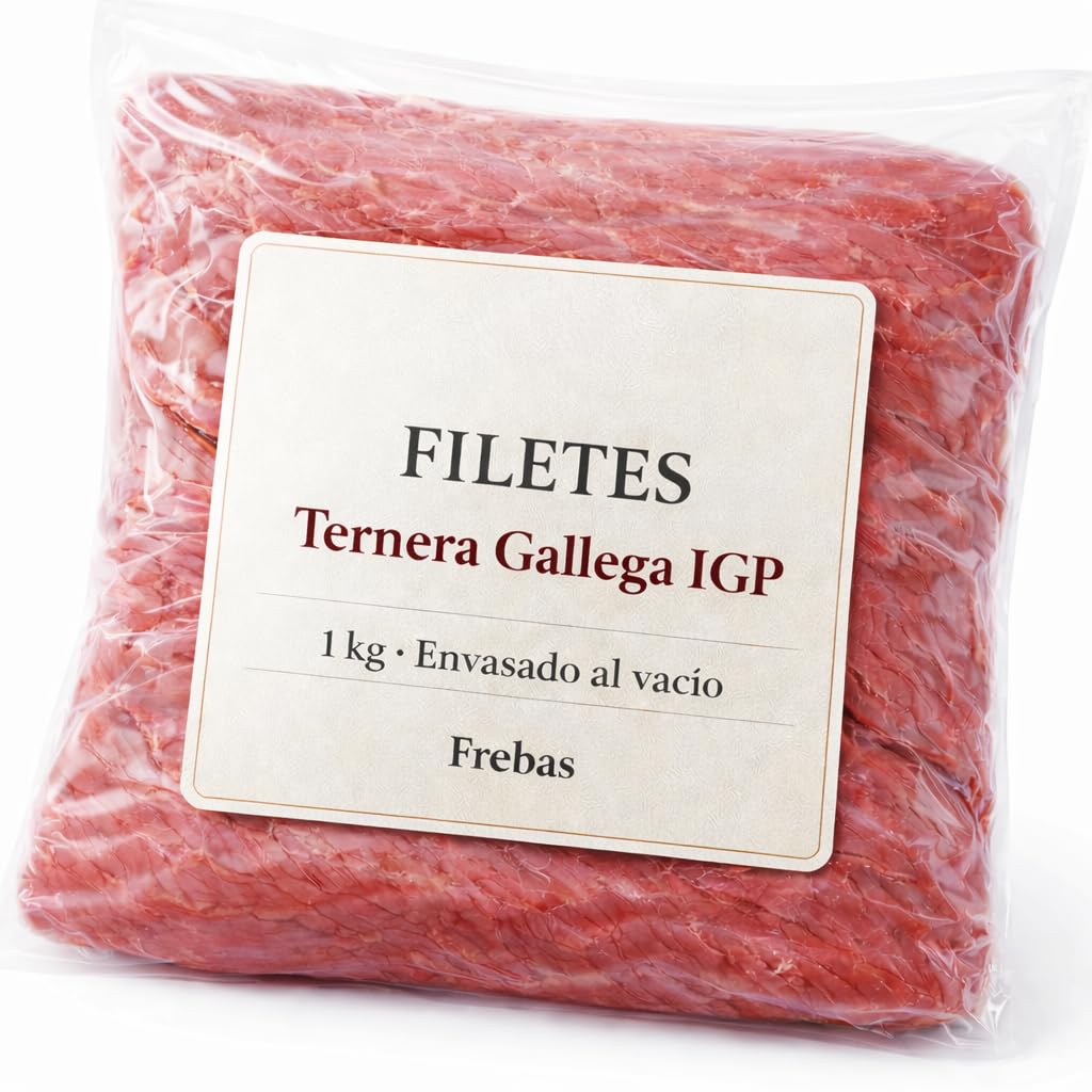 Filetes de Ternera Gallega IGP 1 kg Carne Fresca Magra Corte Tapa Babilla Cadera Fileteado a Mano Envasado al Vacio Envio Refrigerado 24h para Plancha y Empanar Deshuesada Origen Galicia Trazabilidad