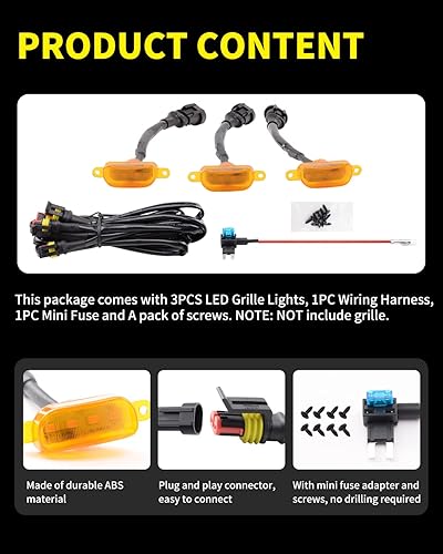 Miniatura 10 de MEALAM Luces LED blancas 3 piezas de rejillas delanteras Raptor accesorios de coche con arnés y fusible compatible con rejilla de posventa estilo