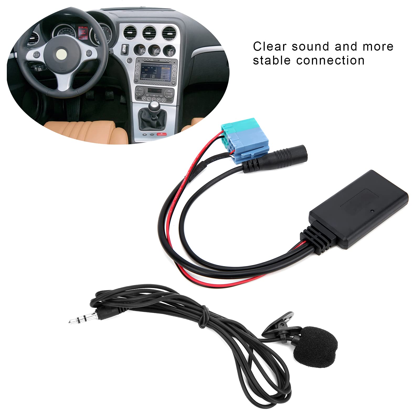 Akozon Mikrofonadapter, DC 12V Automikrofonadapter Bluetooth 5.0 Auto Auxiliary Audiokabel Ersatz für Grande Punto