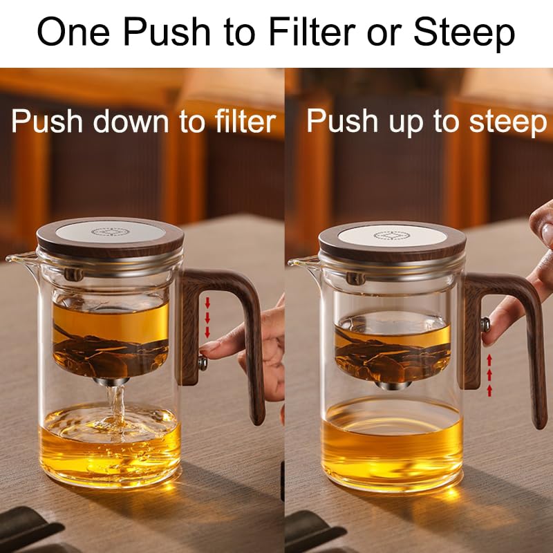 Enchanti Tea Pot, Magic Teapot mit Infuser, Wassertrennung, Borosilicate-Glas, SUS304 Edelstahl, 600 ML, Klar