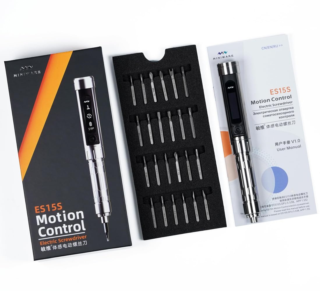 MINIWARE ES15S Electric Screwdriver Motion Control Charging Tool 24 Bits OLED Display Rechargeable Battery for Phone Laptop Camera