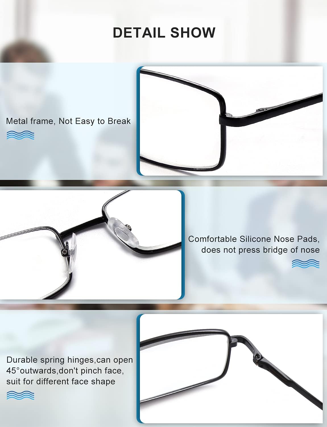 OKH Reading Glasses for Men, 3 Pack Metal Frame Blue Light Blocking Reading Glasses - Image 5