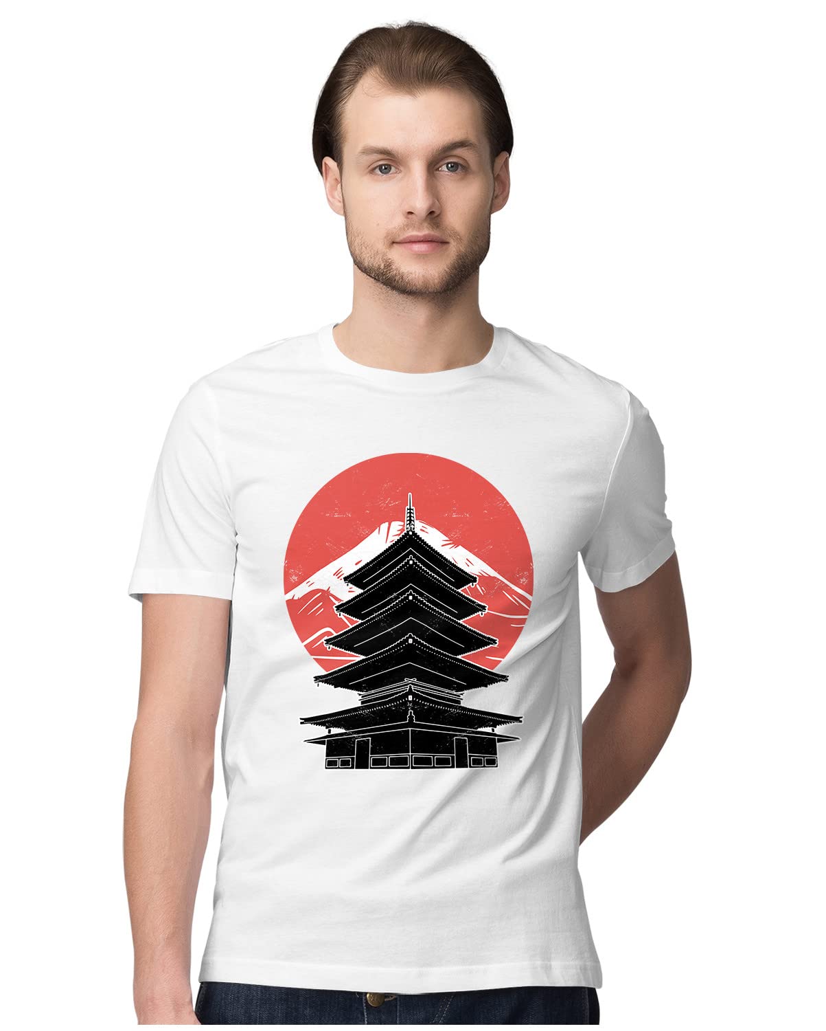 Heybroh Men's Regular Fit T-Shirt Japanese Pagoda Shrine 100% Cotton T-Shirt