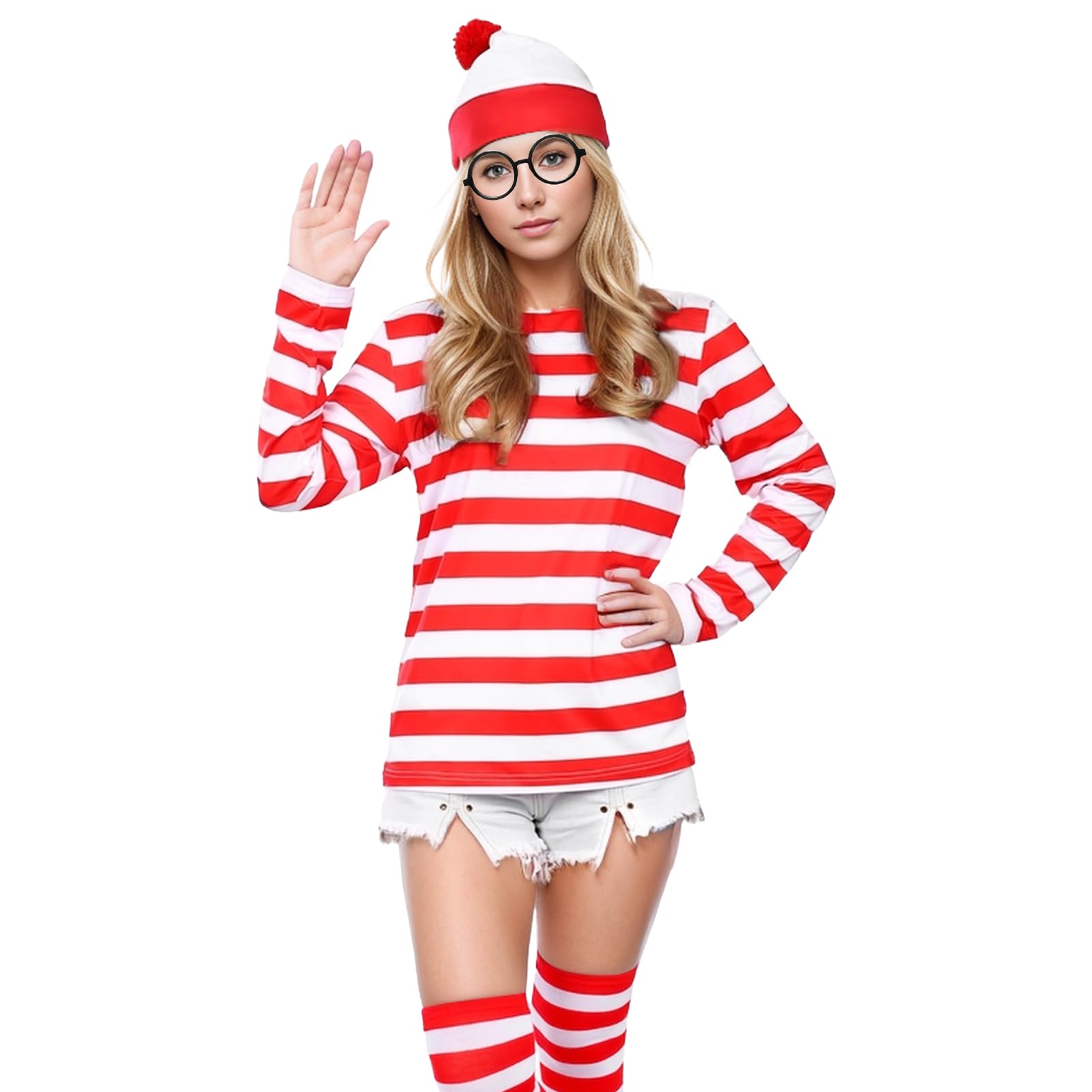 Alaiyaky Red and White Striped T-Shirt Set for Adult Kids, 90s Fancy Dress Striped Top Alaiyaky Red and White Striped T-Shirt Set for Adult Kids, 90s Fancy Dress Striped Top