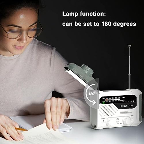 Miniatura 3 de FHGDH AM FM Radio Hand Crank Battery Operated with LED Flashlight Desk Lamp2000mAh Charger SOS Alert