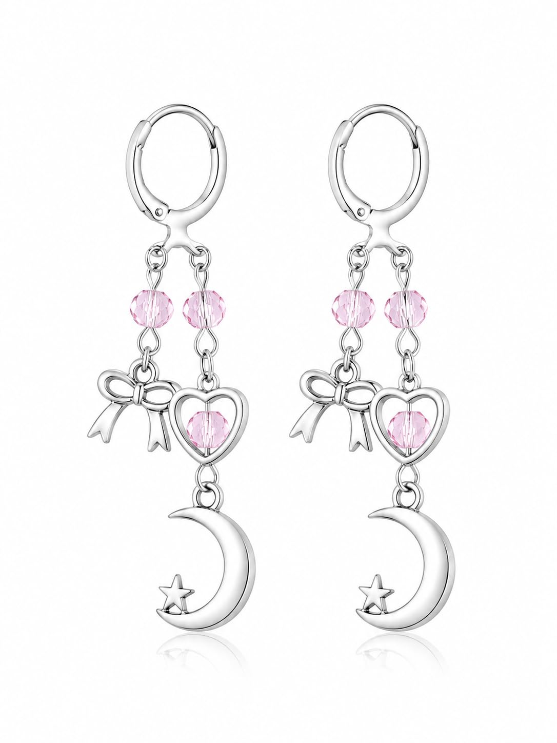 Moon & Star Dangle Hoop Earrings for Women | Star Moon Dainty Earrings | Heart & Bow Charm Huggie Earrings | Daily wear Jewelry | Anti tarnish Aesthetic Hoops | Gifts For Women And Girls | Lightweight Jewelry-picture-24