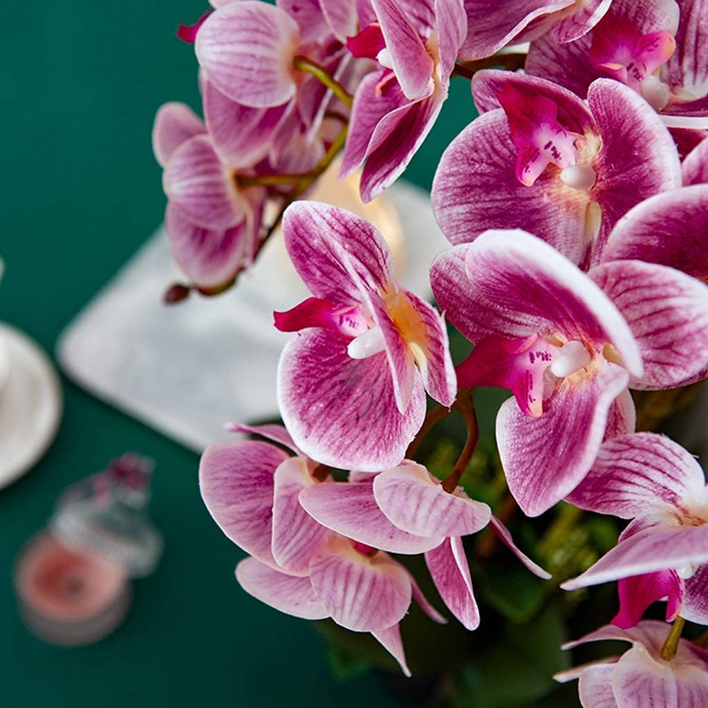 Orchidée Artificielle avec Pot, orchidées phalaenopsis artificielles avec Arrangement en Vase, Ensemble d'orchidées Papillon bonsaï pour décoration de Salon et de Maison