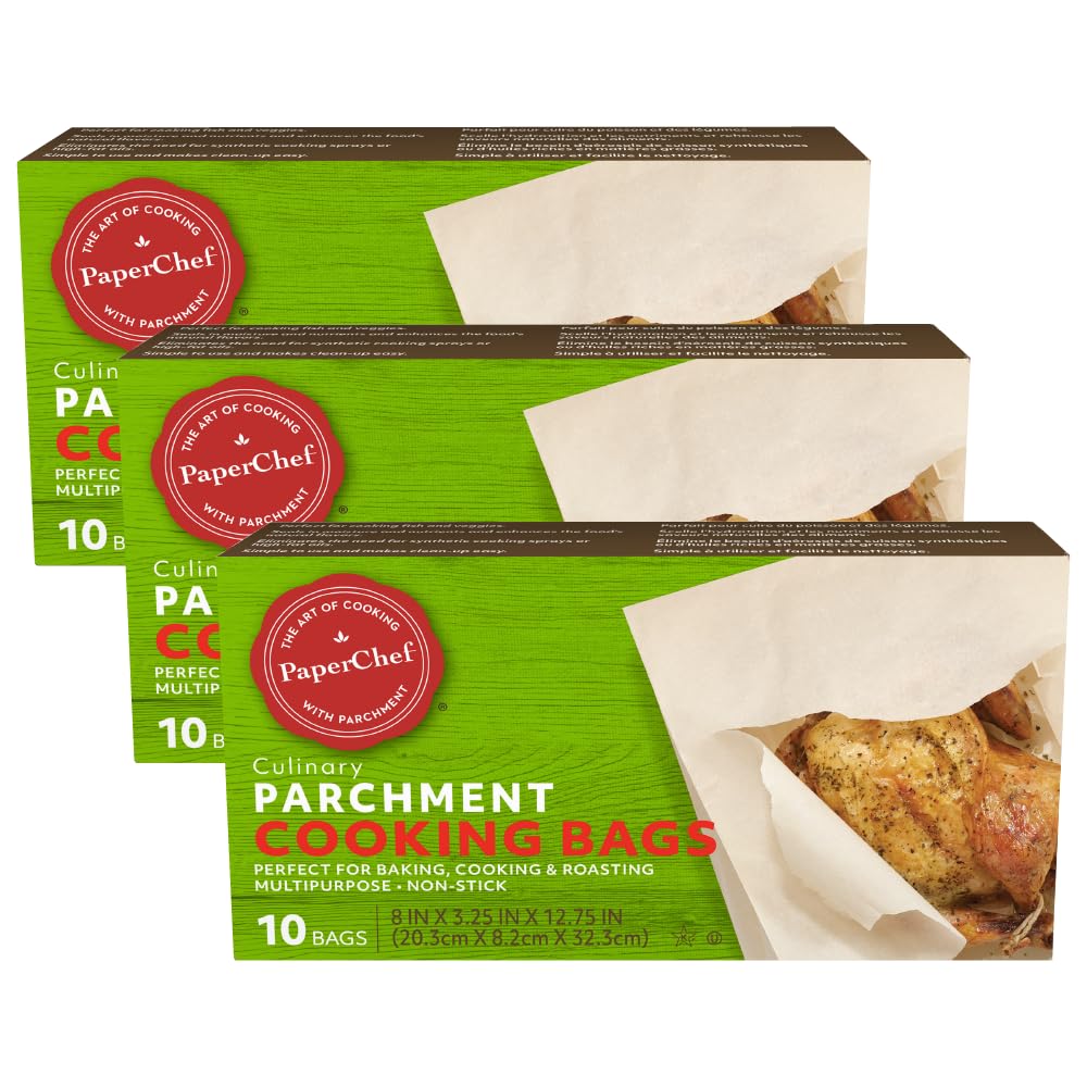 PaperChef – Parchment Bags – Multipurpose, Compostable, Non-Stick- Ideal for Roasting, Steaming & More – 10 Count - 3 Pack