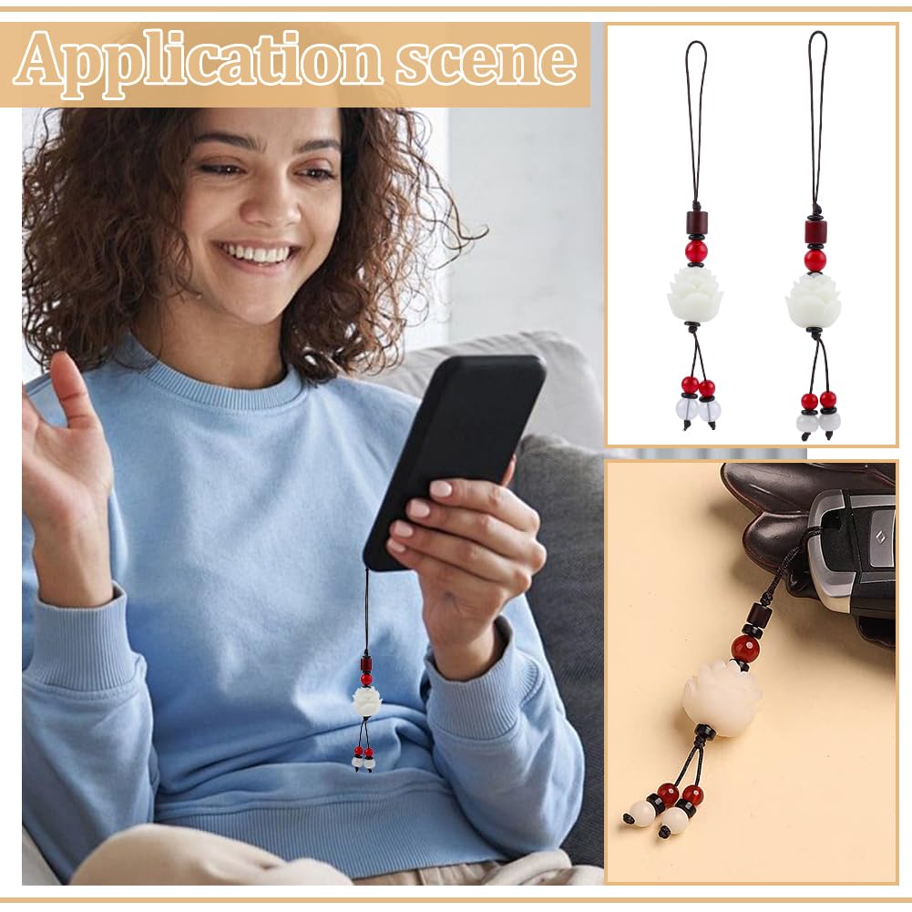 FINGERINSPIRE 2 Pièces Dragonne Lotus pour Téléphone 135~140mm de Long Charm Téléphone Lotus Perles Résine 2 Styles Accessoire Téléphones Fleur Résine pour Décoration Quotidienne et Cadeaux Expression