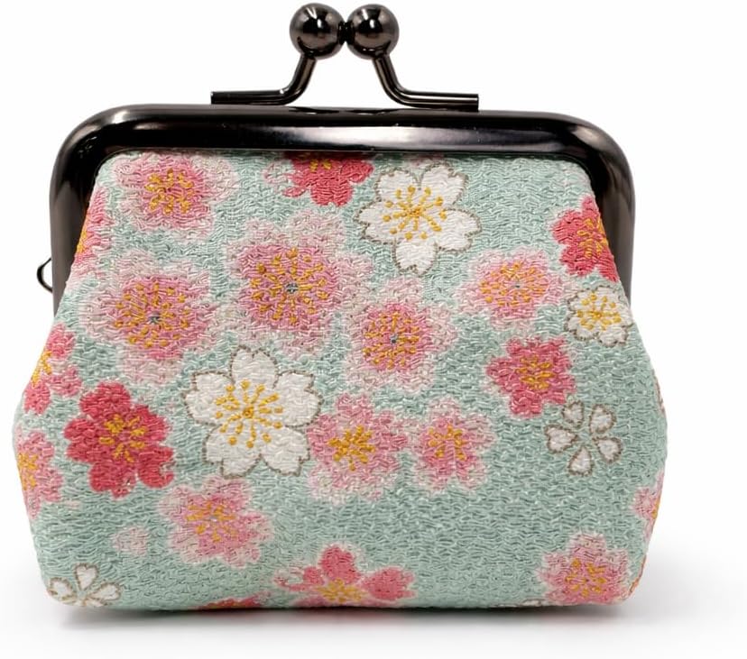 Square Coin Purse [ Made in Japan ] Traditional Edo Komon Design Small Change Pouch (Cherry blossom (black))