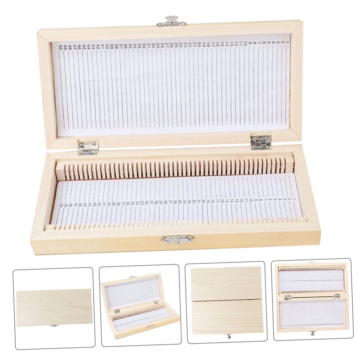 Amosfun Boîte Coulissante en Bois Compacte et Facile à Transporter Compartiments Numérotés pour 50 Lames de Microscope pour Collection de Spécimens