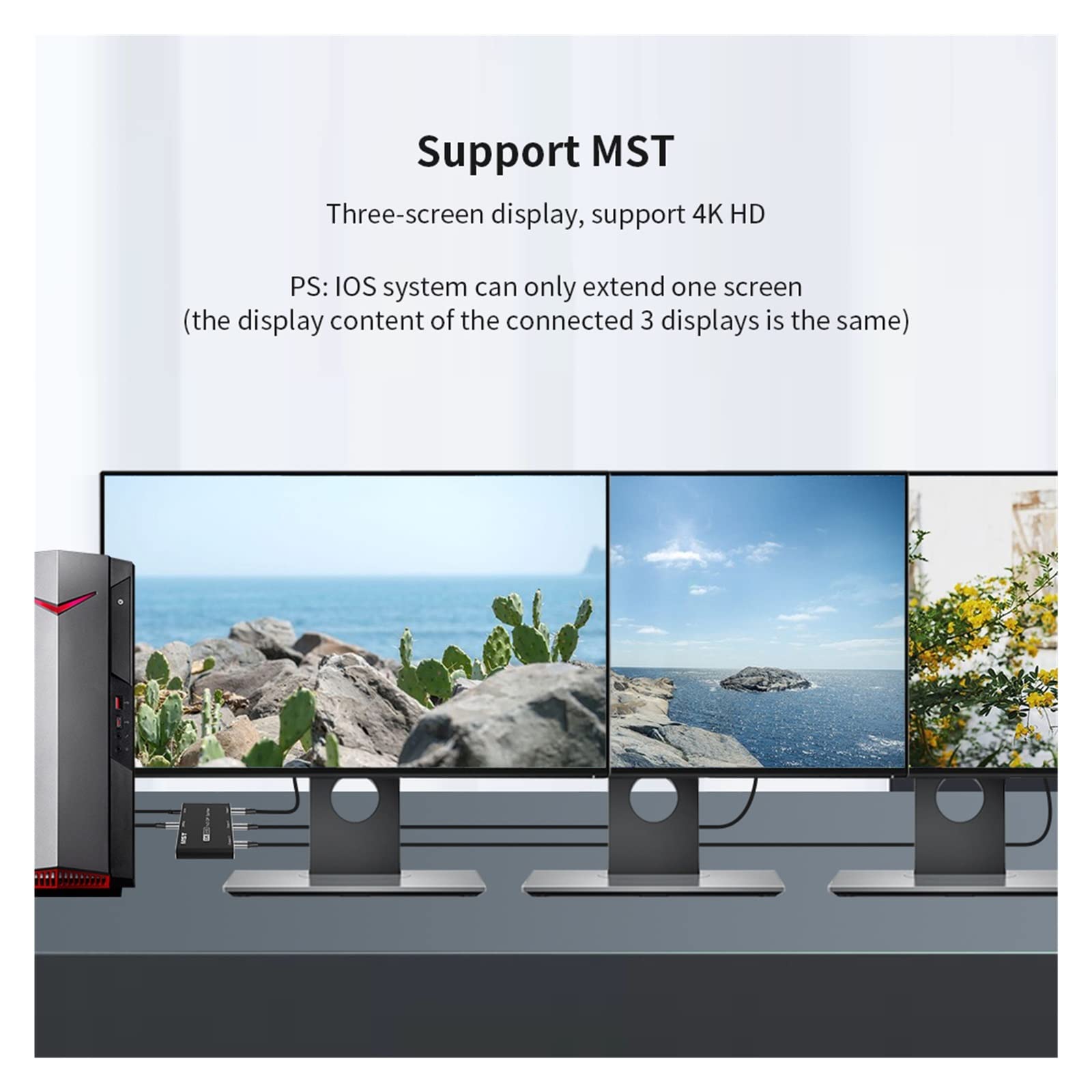 VChics Commutatore Hdmi, Splitter 1 in 3 out 8K@30Hz 4K@144Hz DP 1.4 Triple Splitter MST SST Hub Adattatore 1 * 3 Porta for 3 Ultra HD Display Port Trasmissione Stabile del Segnale Ad Alta Risoluzio