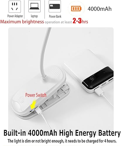Miniatura 2 de Lámpara de escritorio LED de doble cabeza con abrazadera, luces de clip para oficina en casa, lámparas de mesa recargables de 4000 mAh, 3 modos de