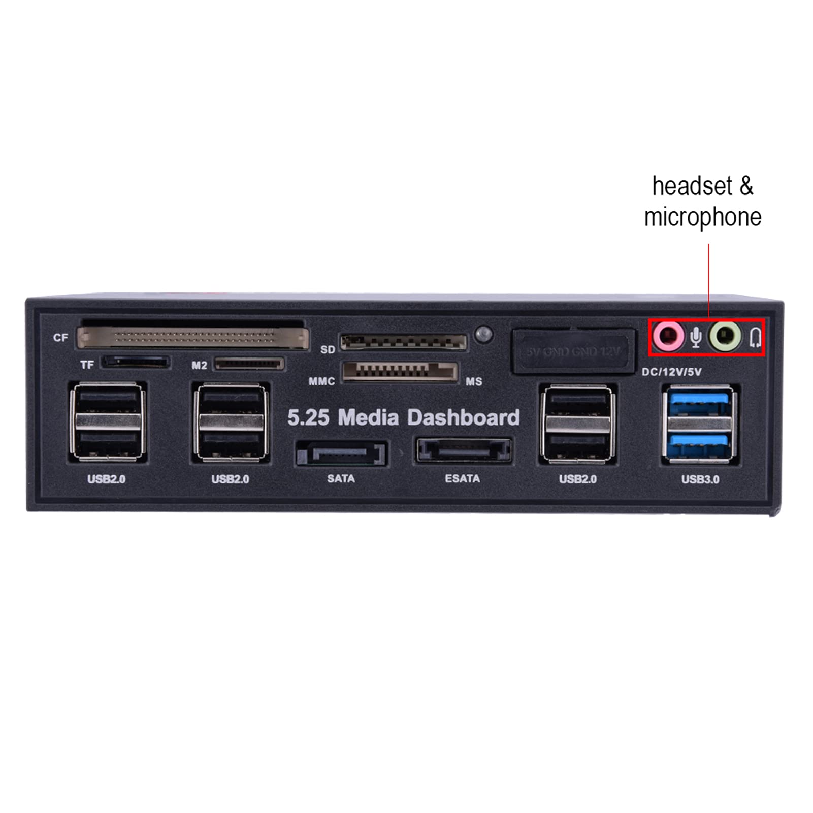Jiawu Lettore di Schede Multiplo, Trasferimento Ad Alta velocità USB 3.0 5Gbps, Lettore di Schede Tutto in Cruscotto Multimediale con Porte ESATA Hub Sul Pannello Frontale per Computer Desktop PC