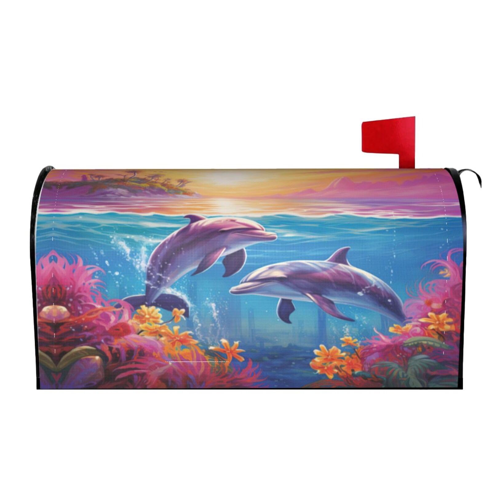 Sunrise Ocean Dolphins Playing 02 Mailbox Covers Magnetic Wraps Post Letter Box Cover Garden Home Decor