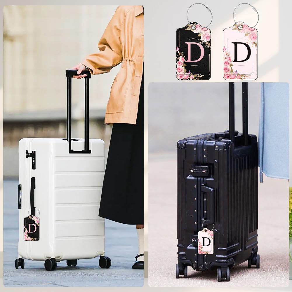 BHAHB Lot De 2 Étiquettes Bagages Cuir Synthétique Lettre Initiale - Noir L, Protection Confidentialité