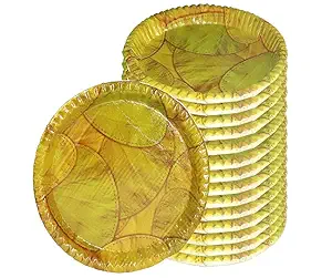 Navya Agriallied Paper Plate Disposable Sal Leaves Printed Thali Full Size 50 Piece