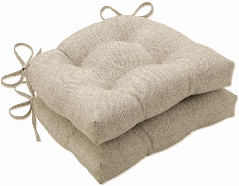 Pillow Perfect Tory Solid Indoor/Outdoor Reversible Patio Chairpad with Ties Weather and Fade Resistant, 17" x 17.5", Ivory, 2 Count