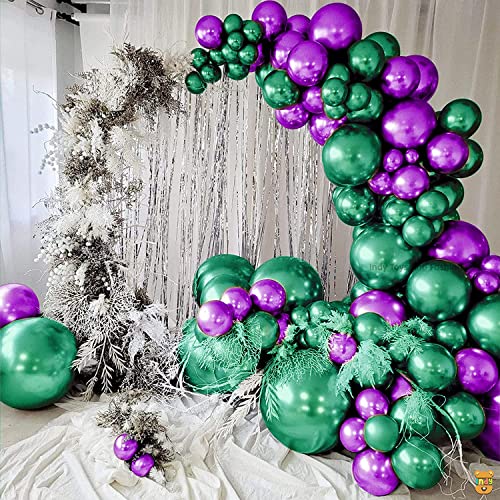 Image of Just Party 25Pcs Purple & 25Pcs Green Metallic Chrome Balloons with Shiny Surface For Birthdays /Anniversary /Engagement /Baby Shower /bachelorette Party Decorations (Pack of 50)
