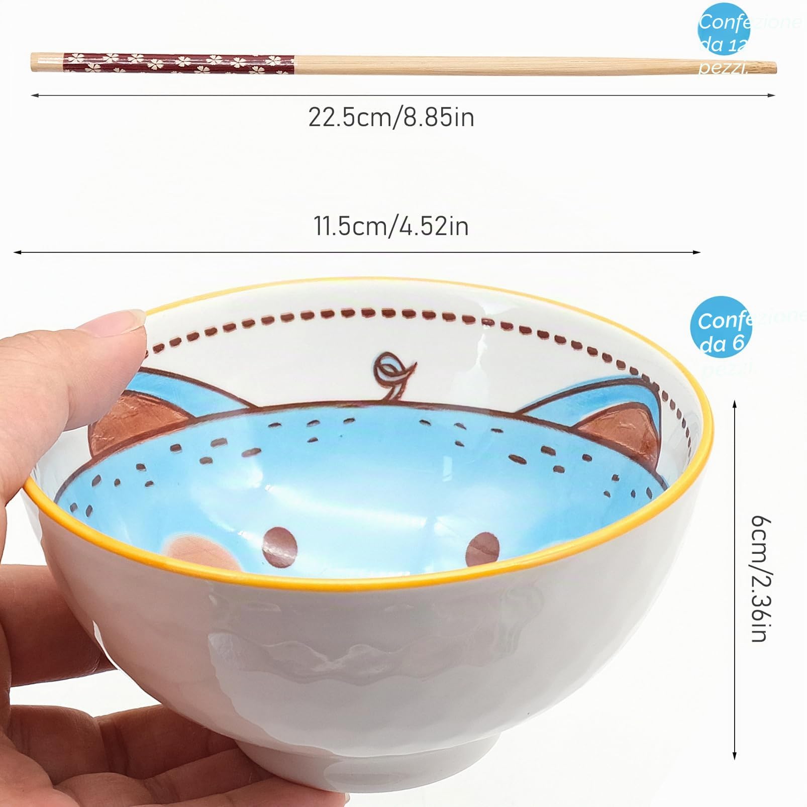 Ciotole Piccole in Ceramica, 300 ml Ciotola Cereali Colorate, Set di 6 Ciotola Colazione per Cereali Zuppe Dessert Insalate Snack e Soia, Adatto per Microonde e Lavastoviglie