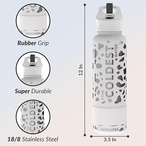 Miniatura 133 de Coldest - Botella de agua deportiva con tapa con popote y asa, a prueba de fugas, de acero inoxidable con aislamiento al vacío de doble pared,