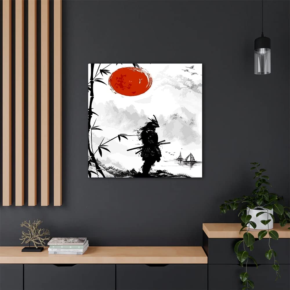 VERRE ART Printed Framed Canvas Painting for Home Decor Office Wall Studio Wall Living Room Decoration (14x14inch Wrapped) - Samurai Japan