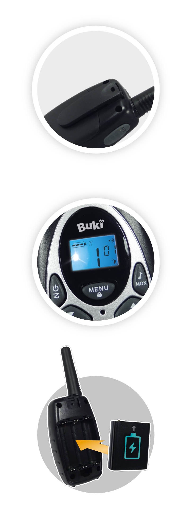 Buki - TW02 - Talkie Walkie Walkie do ponownego ładowania