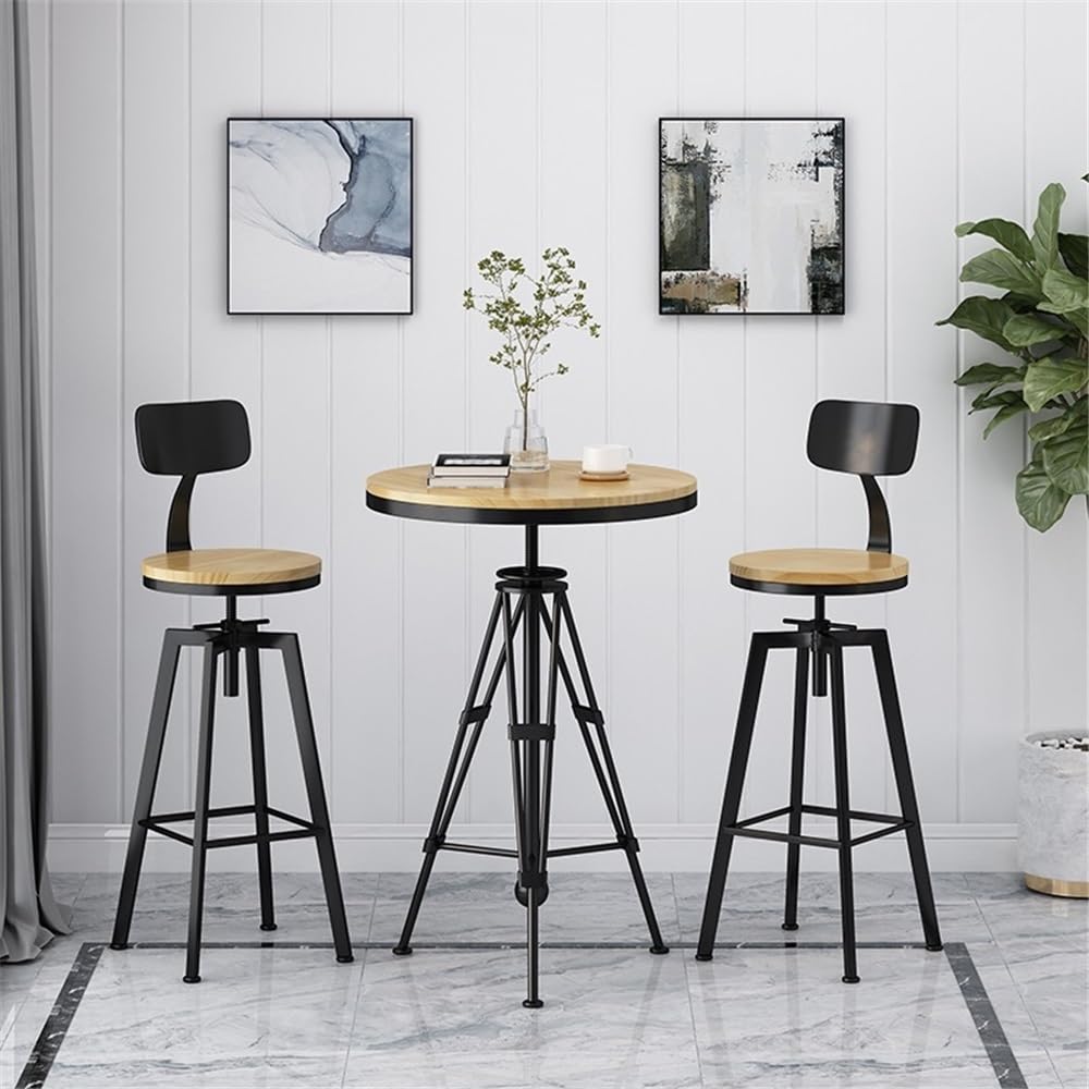 Table de Bar Table de Bar Ronde à Pieds Hauts en Fer Loisirs, Table réglable Hauteur avec comptoir Bois