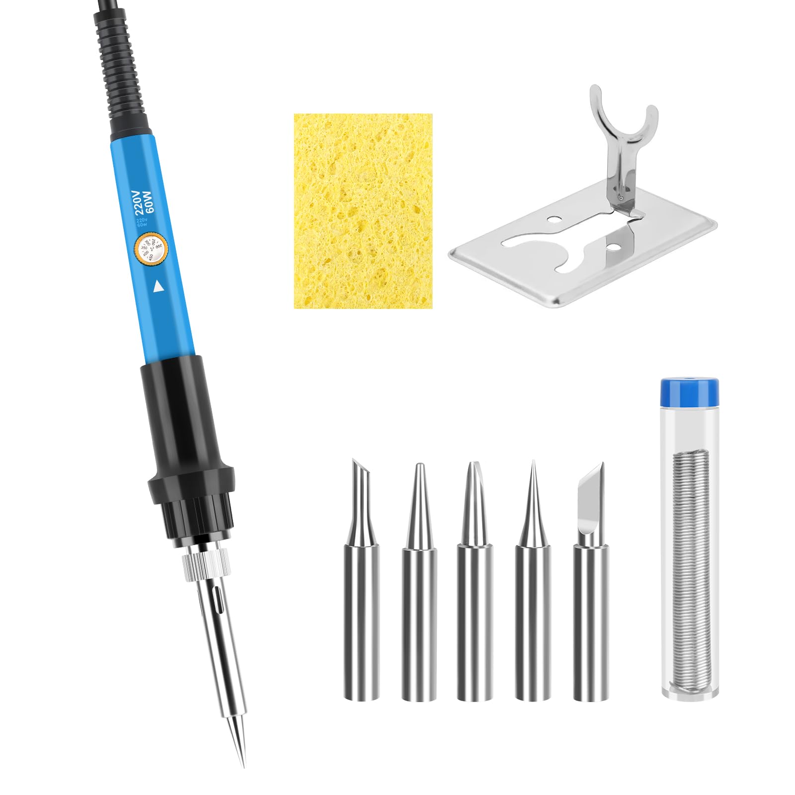 Saldatore Kit Professionale 60W Temperatura Regolabile 220-480°C con 5 Punte Saldatura Stagno