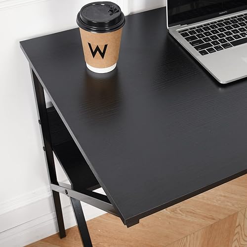 Miniatura 5 de FurnitureR Escritorio para computadora de 40 pulgadas, mesa de estudio con estante de almacenamiento, escritorio compacto para computadora portátil